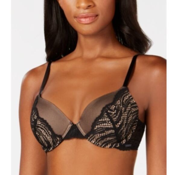 Calvin Klein Siren Lace Lightly Lined Full Coverage Bra Black Size 32DD - Picture 1 of 2
